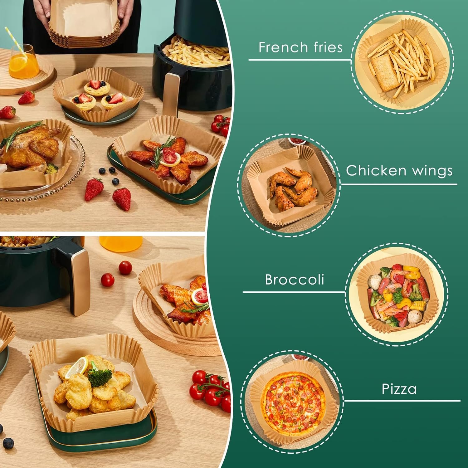 Air Fryer Paper Liners, 125Pcs Parchment Paper, Air Fryer Liners Disposable for Microwave, Non-Stick Air Fryer Liner Square Free of Bleach (8IN) - Image 6