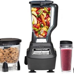 Ninja Blender, Mega Kitchen System, 1500W, 4 Functions for Smoothies, Processing, Dough, Drinks & More, with 72 Blender Pitcher, 64 Processor Bowl, 2 Nutri Cups + Lids, Black, BL770