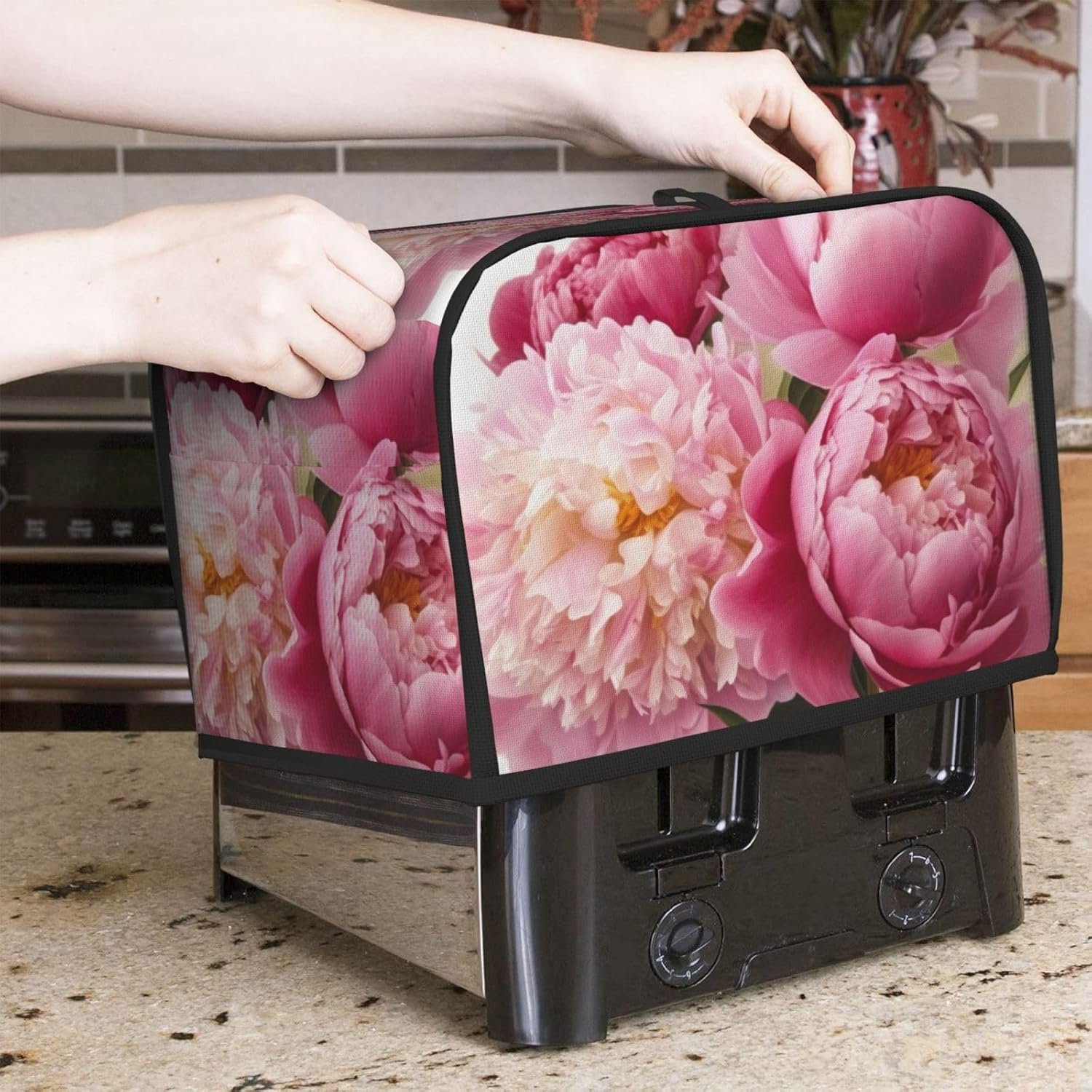 Peony Flowers Blossom 2 Slice Toaster Covers Quilted Bread Maker Cover Small Appliance Cover With Handle For Home Table Kitchen Decor - Image 7