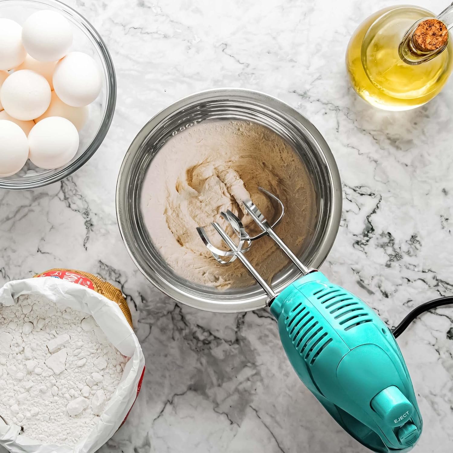 OVENTE 5-Speed Electric Hand Mixer with Stainless Steel Mixing Whisk, Snap-On Storage Case, Portable & Lightweight 150W Motor, Compact Handheld Mixer for Baking, Blending or Cooking, Turquoise HM151T - Image 9