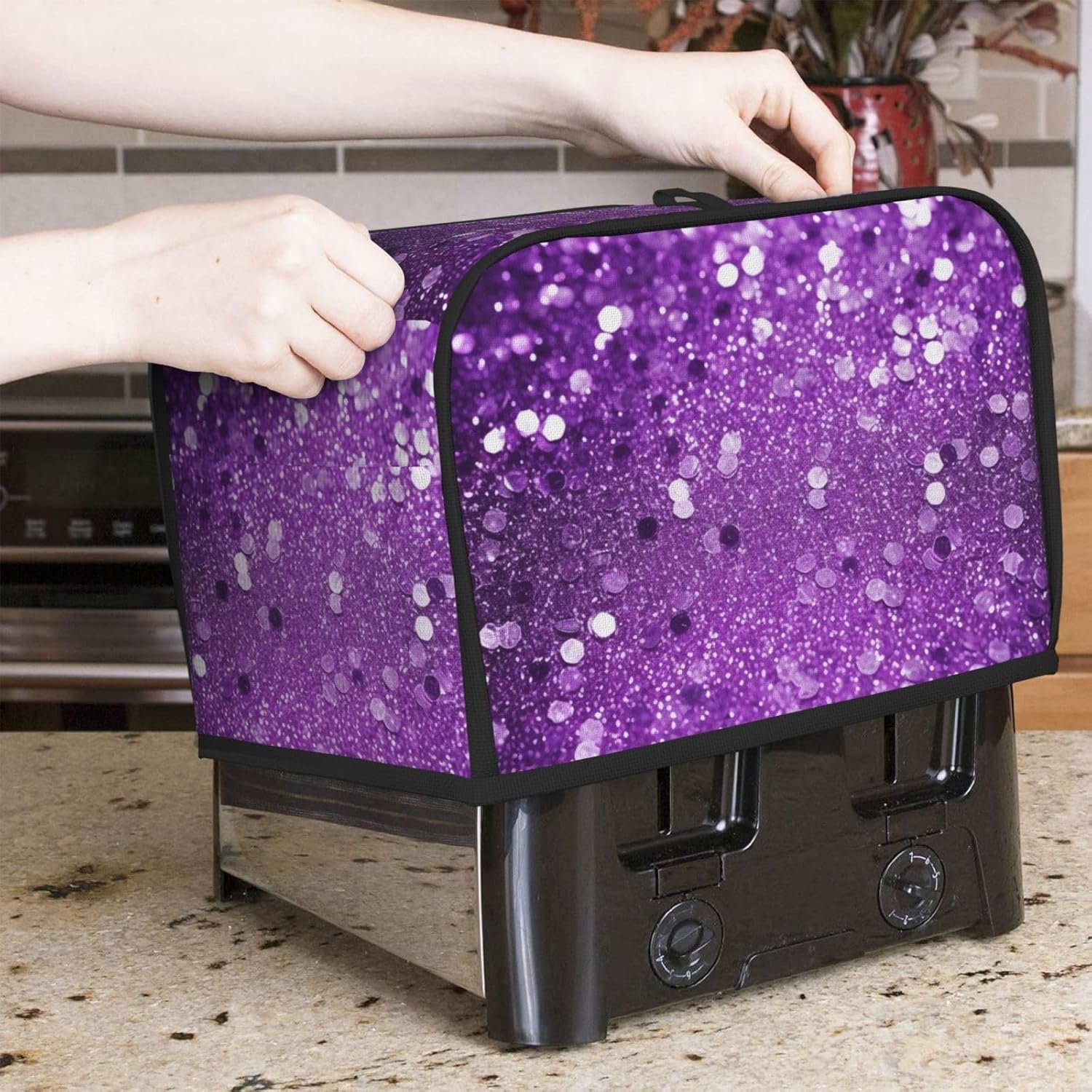 Sparkling Purple Glitter 2 Slice Toaster Covers Quilted Bread Maker Cover Small Appliance Cover With Handle For Home Table Kitchen Decor - Image 7