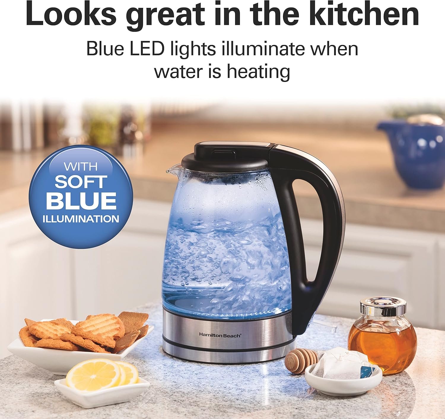 Hamilton Beach Glass Electric Tea Kettle, Water Boiler & Heater, 1 Liter, 1500 Watts for Fast Boiling, BPA Free, Cordless Serving, Auto-Shutoff & Boil-Dry Protection, Soft Blue LED (40930) - Image 5