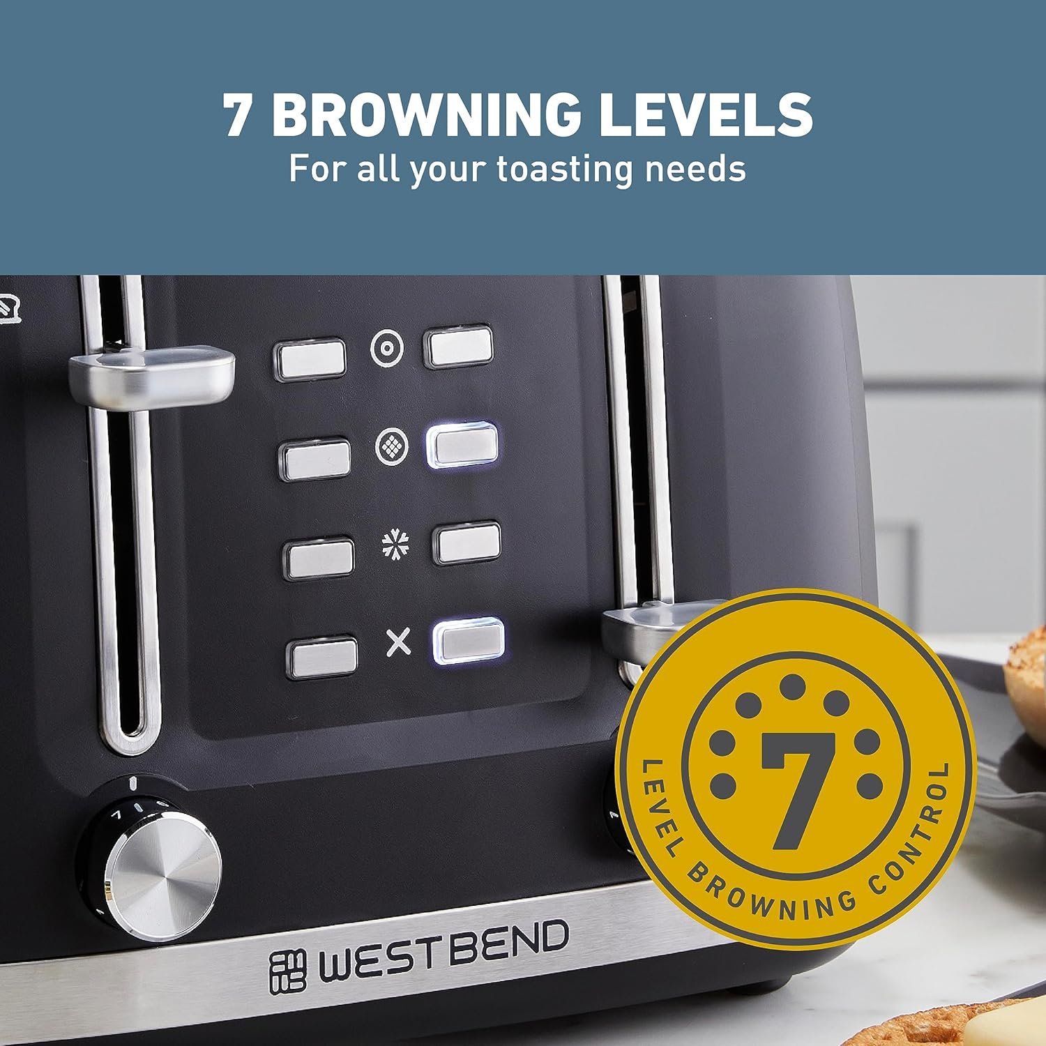 West Bend Toaster 2-Slice Extra-Wide and Deep Slots with 3 Functions and 7 Shade Settings Manual Toast Lift Lever Auto Shut-Off and Removable Crumb Tray, 1500-Watts, Black - Image 8