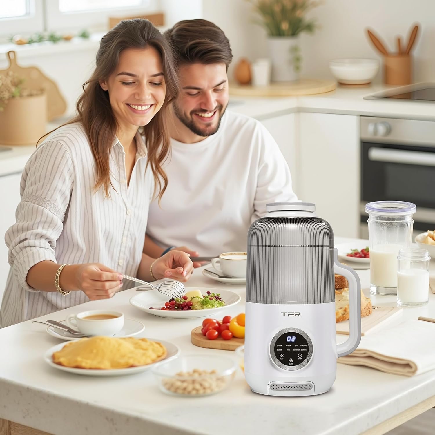 10-in-1 Nut Milk Maker, Electric Bean and Nut Milk Machine, 40oz Soy Milk Maker Blender for Homemade Almond, Oat, Soy, Coconut, Juice, Milkshake with Delay Start/Boil Water/Keep Warm/Auto-Clean, White - Image 7