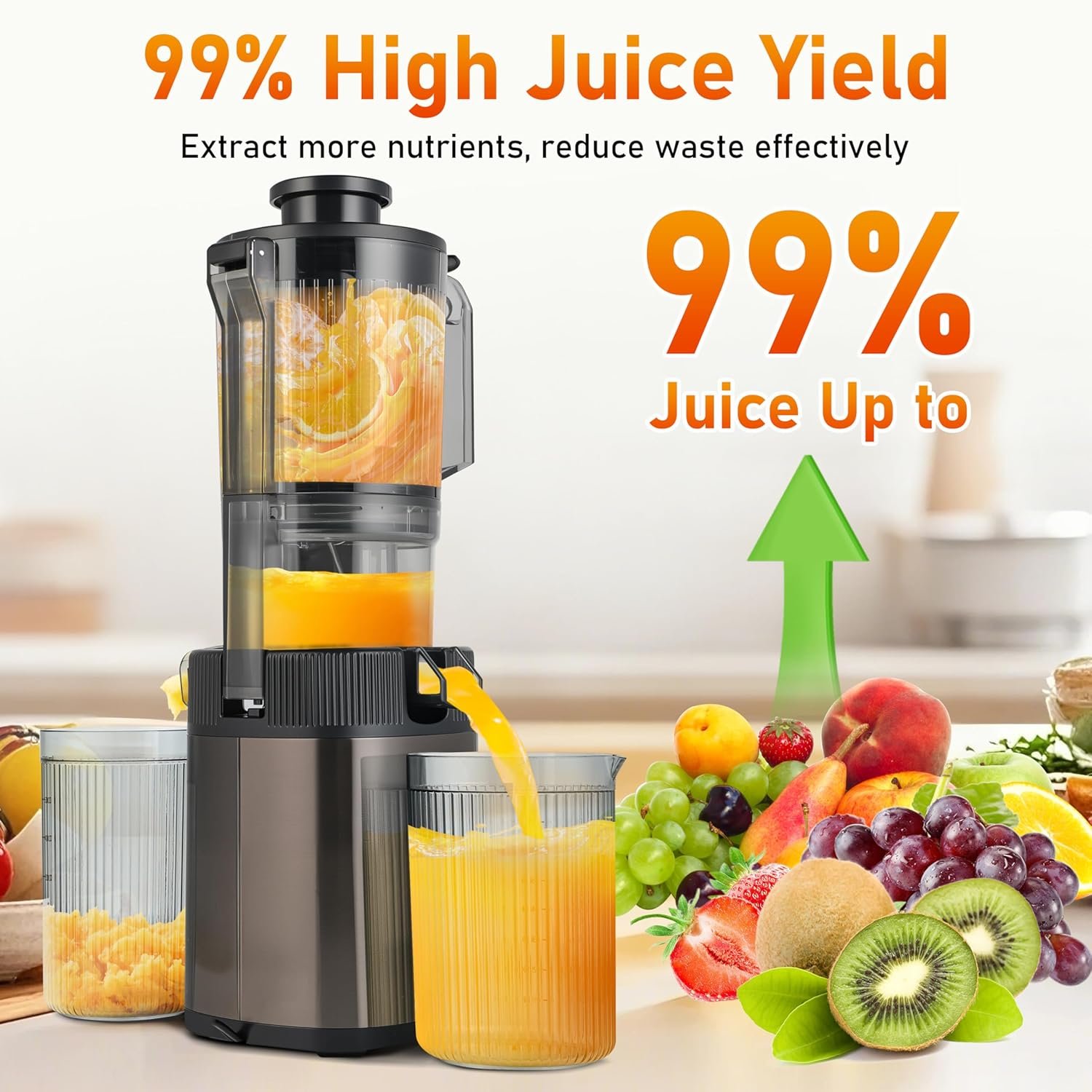 FAB&DELUXE Cold Press Juicer - 34oz Juicer Machines with 4.3" Wide Feed Chute, Slow Masticating Juicer for Fruits and Vegetables, 99% High Juice Yield, Reverse Function, Dishwasher Safe - Image 3
