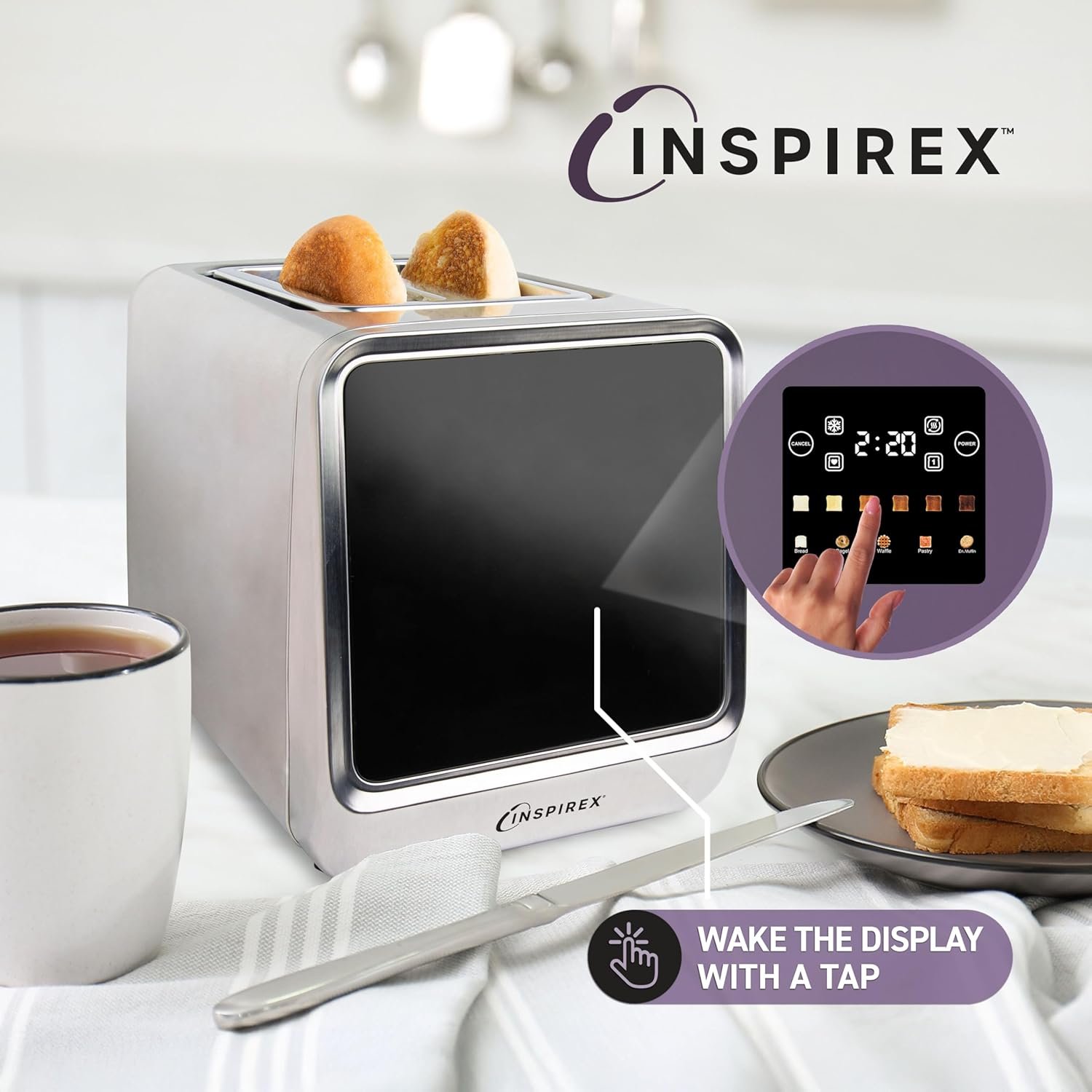 Inspirex Touch Screen Toaster - 2 Slice Extra-Wide Slots - 5 Bread Type and 6 Browning Levels - Defrost, Reheat, Favorite, Single Slot Settings - Stainless Steel - Image 6