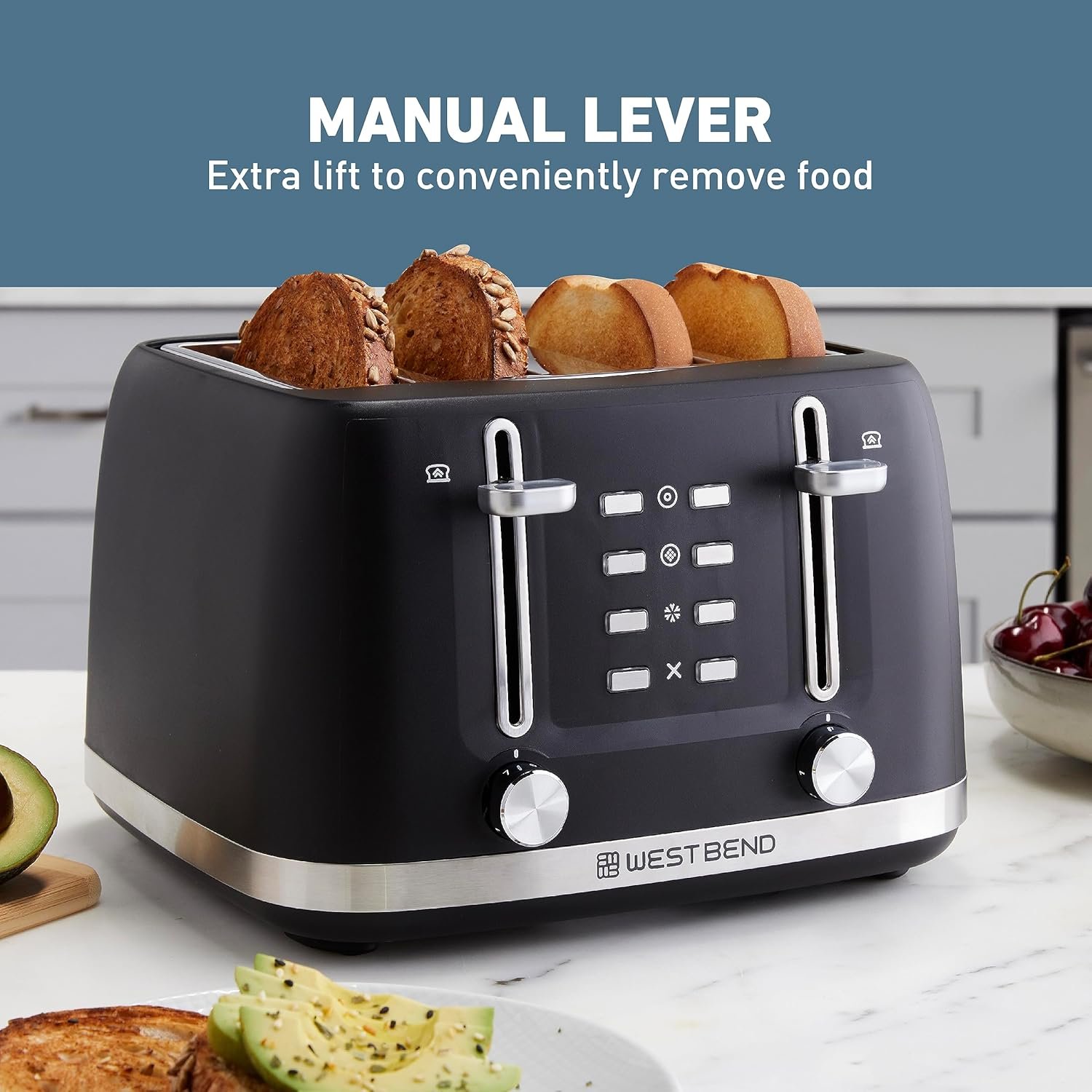 West Bend Toaster 2-Slice Extra-Wide and Deep Slots with 3 Functions and 7 Shade Settings Manual Toast Lift Lever Auto Shut-Off and Removable Crumb Tray, 1500-Watts, Black - Image 9