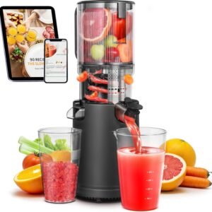 Slow Cold Press Juicer Machine: Electric Masticating Juicer Extractor Easy Clean – Whole Fruit Vegetable Juice Maker – Cold Pressed Slow Blender Juicer with Wide Large Chute Mouth
