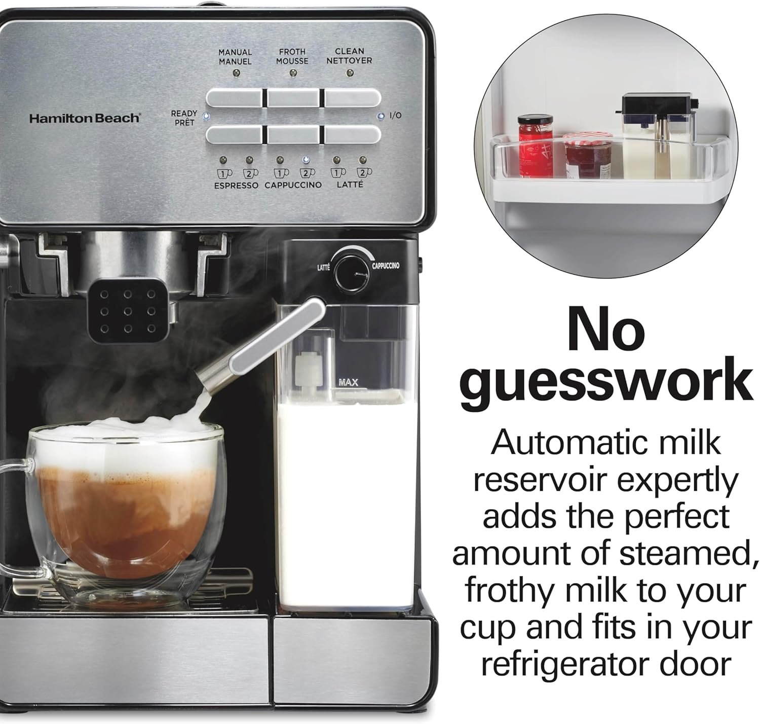 Hamilton Beach Slide and Lock Espresso Machine, Programmable Coffee Maker for Café-Quality Cappuccino & Latte, 15 Bar Pump, Milk Frother Steamer Wand, 70 oz. Removable Reservoir, Black (40750) - Image 3