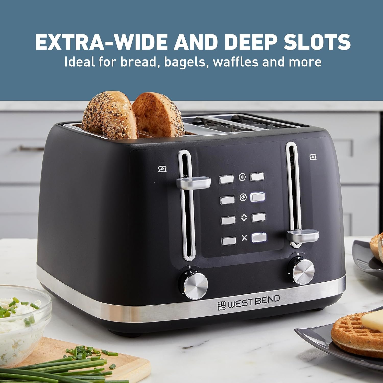 West Bend Toaster 2-Slice Extra-Wide and Deep Slots with 3 Functions and 7 Shade Settings Manual Toast Lift Lever Auto Shut-Off and Removable Crumb Tray, 1500-Watts, Black - Image 3