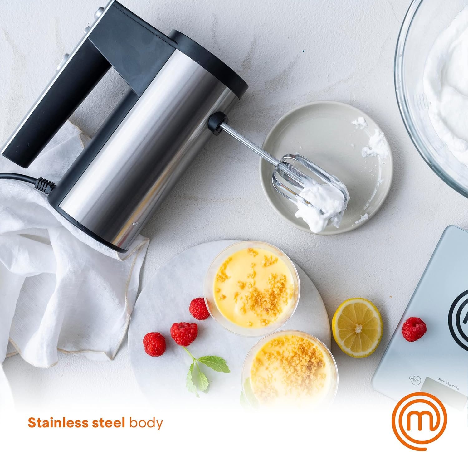 MasterChef Hand Mixer Electric, Handheld Egg Beater with Whisk Attachments and Dough Hooks, Stainless Steel Cake Accessories for Baking, Whipping Machine with Dishwasher Safe Parts, 6 Speed Settings - Image 5