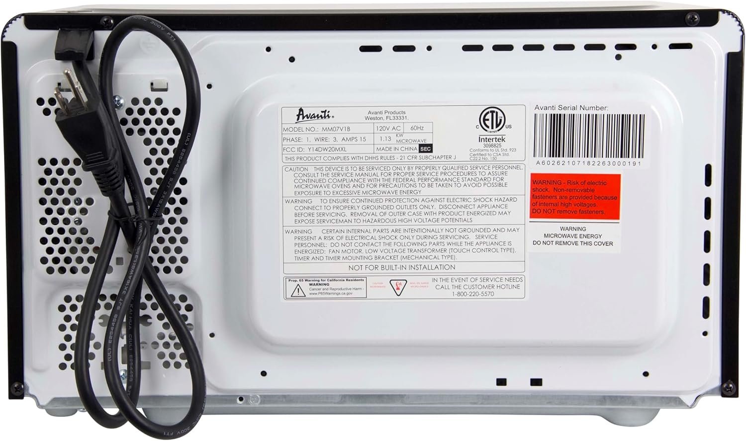 Avanti MM07V1B Microwave Oven 700-Watts Compact Mechanical with 5 Power Settings, Defrost, Full Range Temperature Control and Removable Glass Turntable, 0.7-Cu.Ft, Black - Image 9