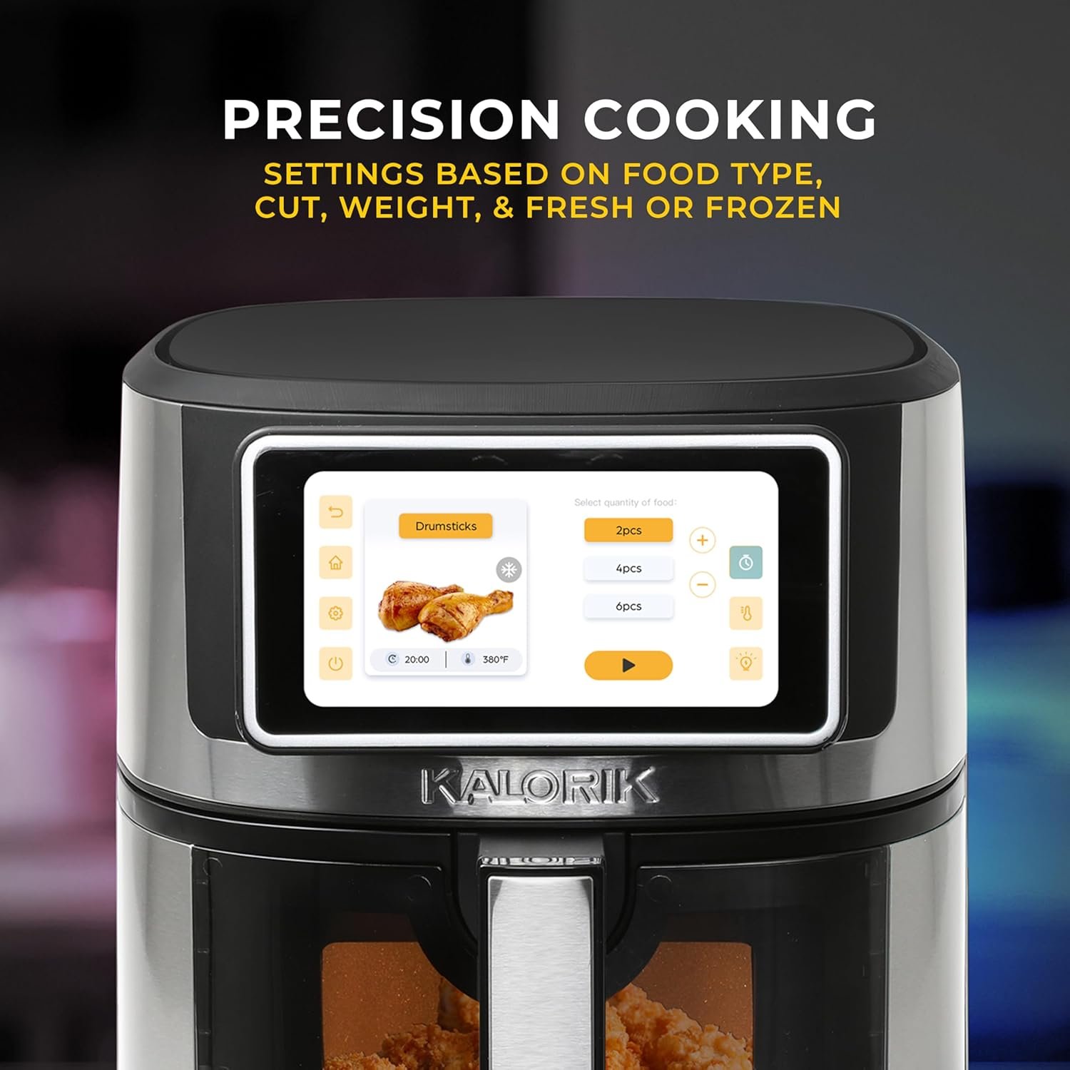 Kalorik Air Fryer VIVID TOUCH Series 7 Quart Capacity with High-Resolution Touchscreen 200 Cooking Presets in 12 Food Categories with View Window, 1500-Watts, Stainless Steel - Image 4