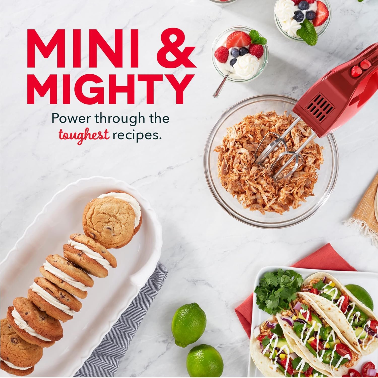 Dash SmartStore™ Compact Hand Mixer Electric for Whipping + Mixing Cookies, Brownies, Cakes, Dough, Batters, Meringues & More, 3 Speed, 150-Watt - Red - Image 7