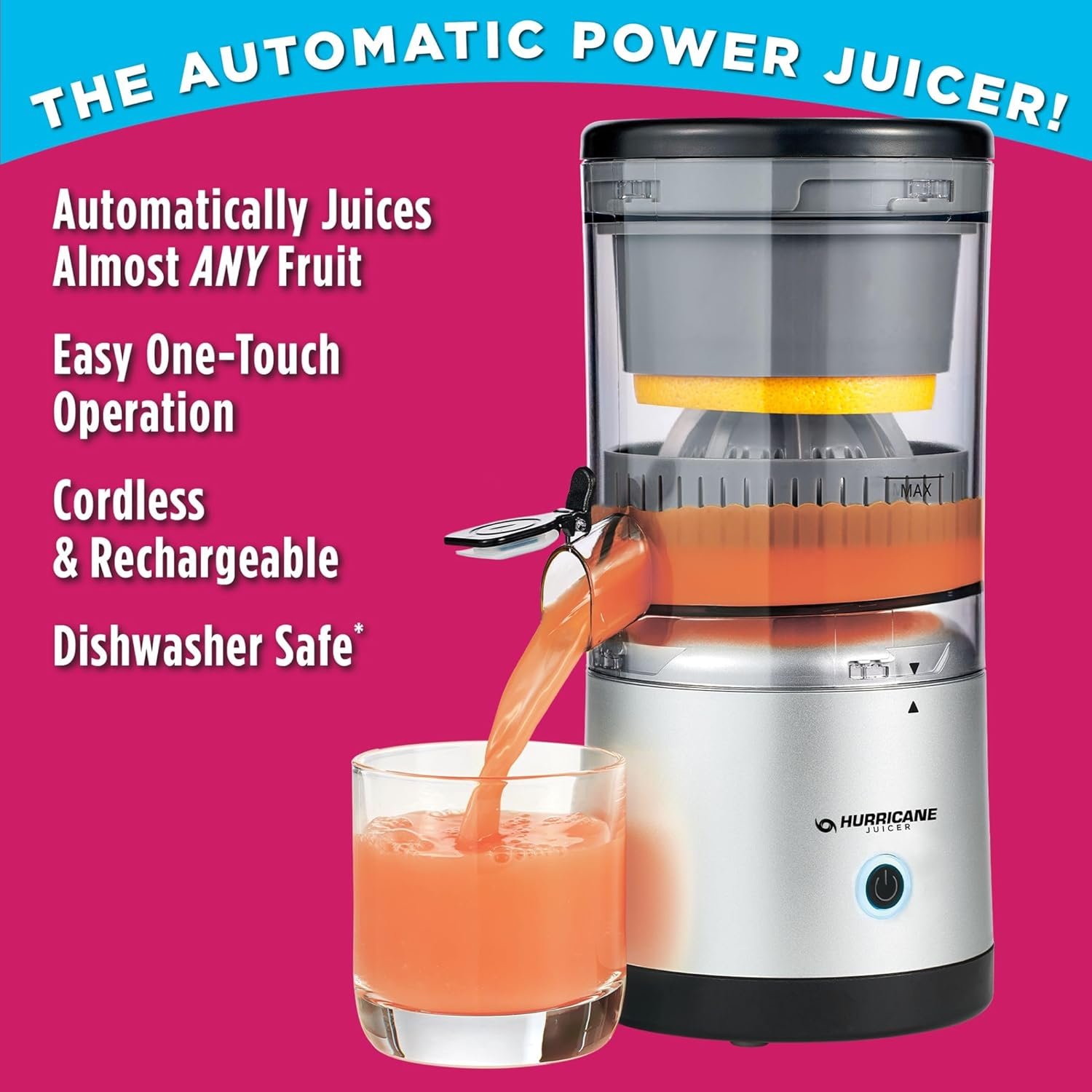 Hurricane Juicer, Powerful Cordless Juice Extractor Machine, Compact Design Fruit Juicer with Dishwasher-Safe Parts, Rechargeable 500 RPM Electric Juicer for Oranges, Berries & More - Image 4