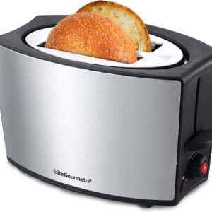 Elite Gourmet ECT2428 Extra Wide 1.25” Slot 2-Slice Toaster, Cancel, Defrost and Bagel Functions, 6 Toast Settings, Slide-Out Crumb Tray, Stainless Steel