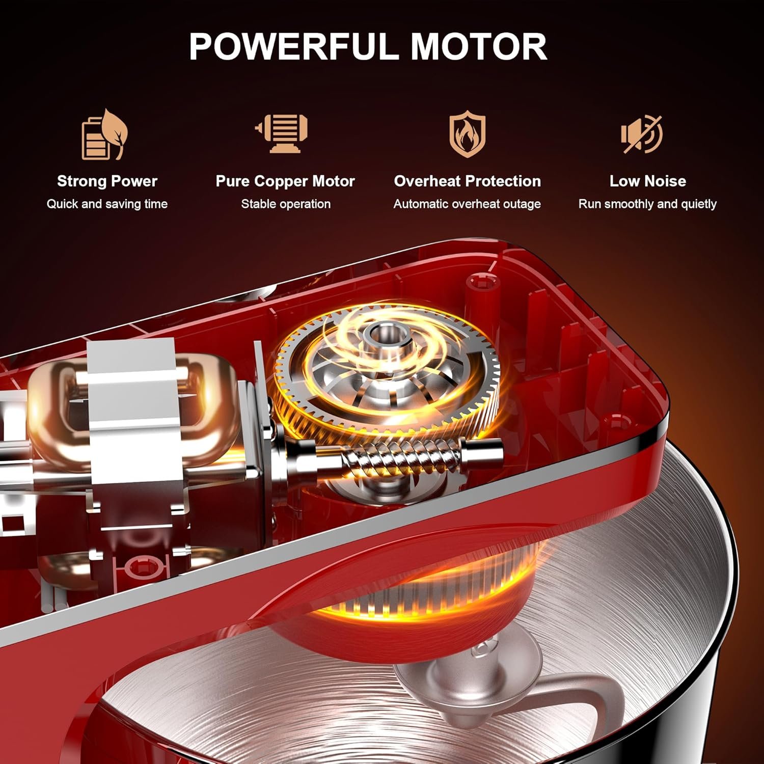 10-Speed Stand Mixer with 8-in-1 Splash Guard, Tilt-Head, 6QT Stainless Steel Bowl + Dishwasher-Safe Dough Hook/Whisk/Beater/Spatula for Baking Bread, Cakes, Cookies, Red - Image 5