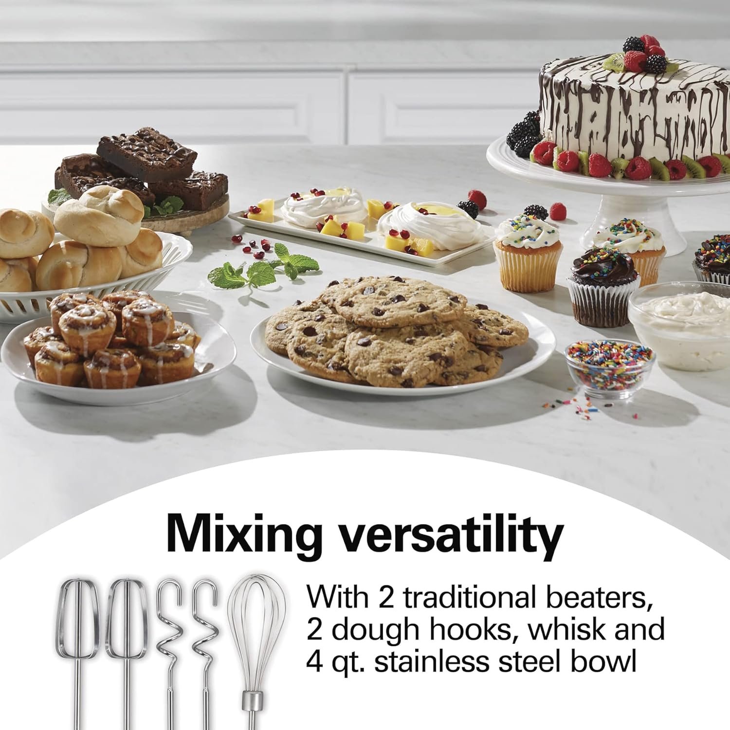 Hamilton Beach 6-Speed Electric Hand Mixer with Whisk, Traditional Beaters & Classic Stand and Hand Mixer, 4 Quarts, 6 Speeds with QuickBurst, Bowl Rest, 290 Watts Peak Power, Black and Stainless - Image 7