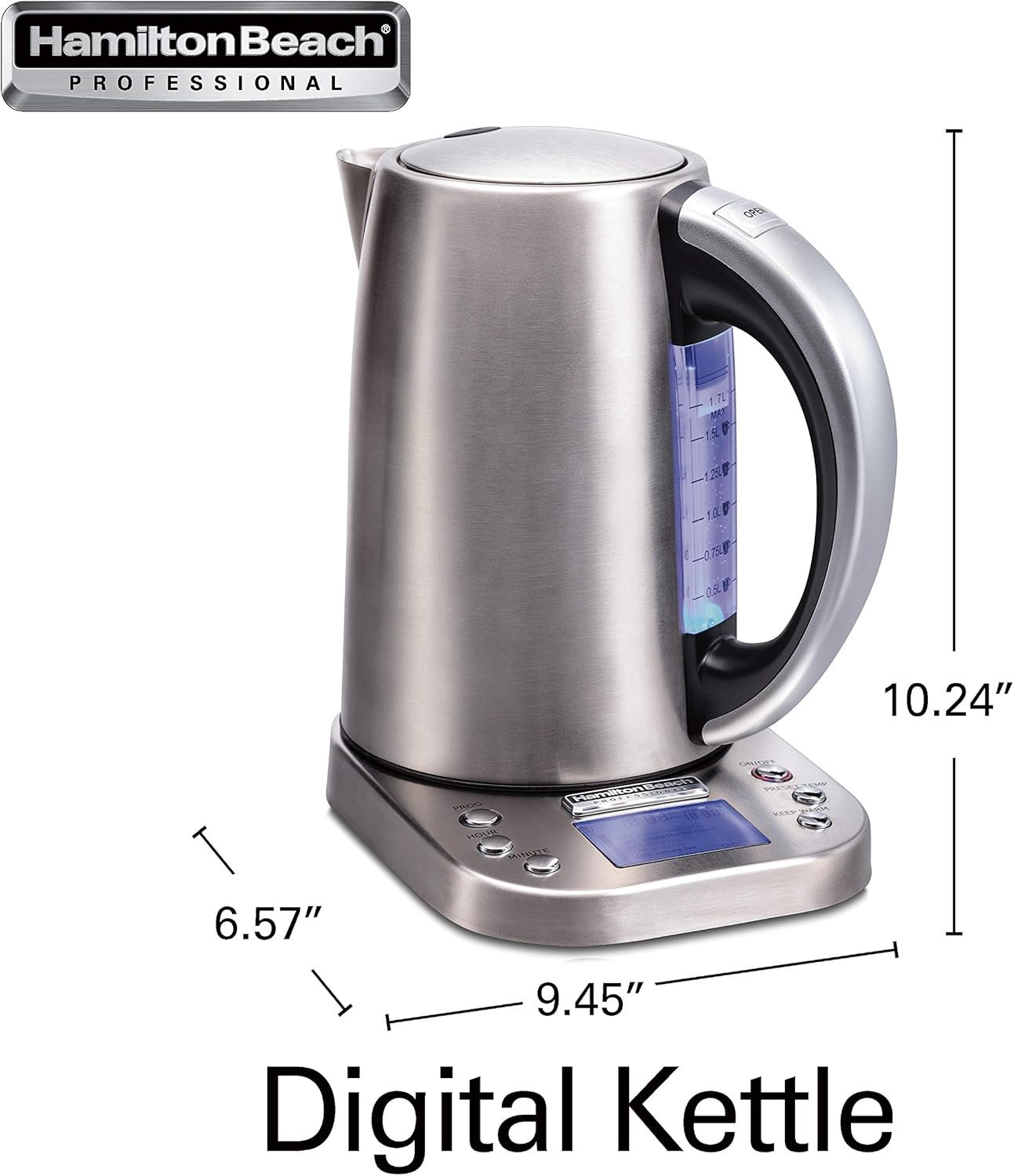 Hamilton Beach Professional Digital LCD Temperature Control Electric Tea Kettle, Water Boiler & Heater, 1.7 Liter, Fast Boiling 1500 Watts, Cordless, Auto-Shutoff & Boil-Dry Protection, Silver (41028) - Image 8