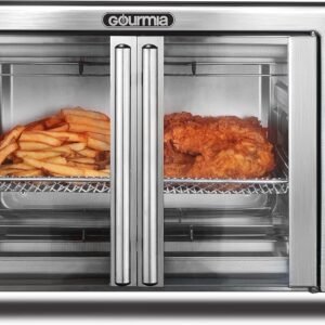 Gourmia Toaster Oven Air Fryer Combo 17 cooking presets 1700W french door digital air fryer oven 24L capacity accessories, convection rack, baking pan tray recipe book GTF7655,Large,Stainless Steel