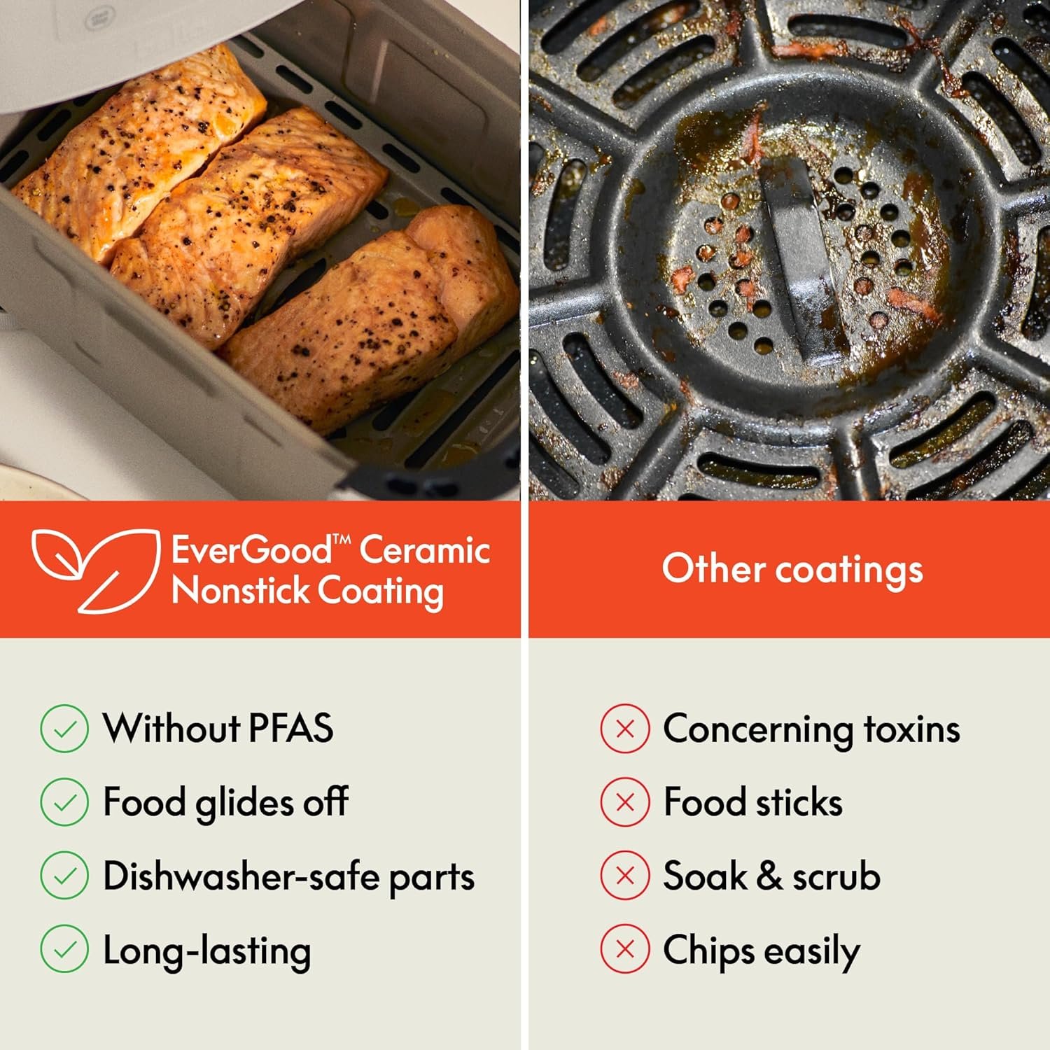 bella 4 Qt TriZone Air Fryer, EverGood™ Ceramic Nonstick Coating, Dual Basket Design w Removable Divider, Digital Touchscreen Control w 6 Preset Cooking Options, 1200 Watt, 3lb Capacity, Seaglass - Image 4