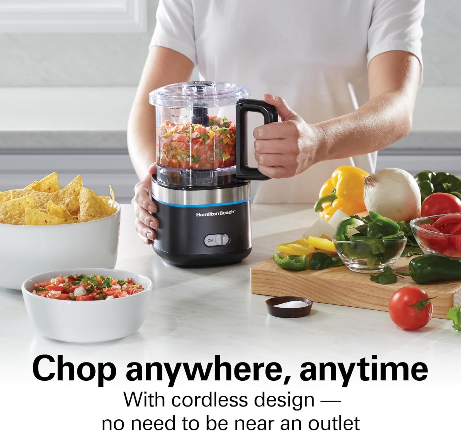 Hamilton Beach Powerful Cordless Mini Food Processor and Vegetable Chopper, 4 Cup Capacity, Fast Recharging, Includes Power Adapter, Chop, Puree, Emulsify, Grind, Dishwasher Safe Bowl, Black (72880) - Image 2