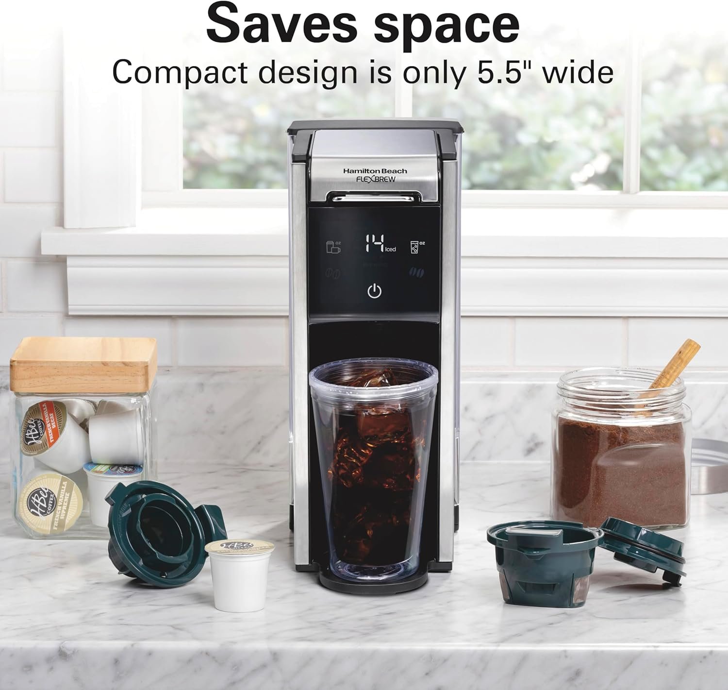 Hamilton Beach FlexBrew Advanced 4-in-1 Single Serve Hot & Iced Coffee Maker with Removable 45 oz. Water Reservoir, Use Pod Packs and Grounds, Fast Brewing, LED Touchscreen, Black (49925) - Image 3