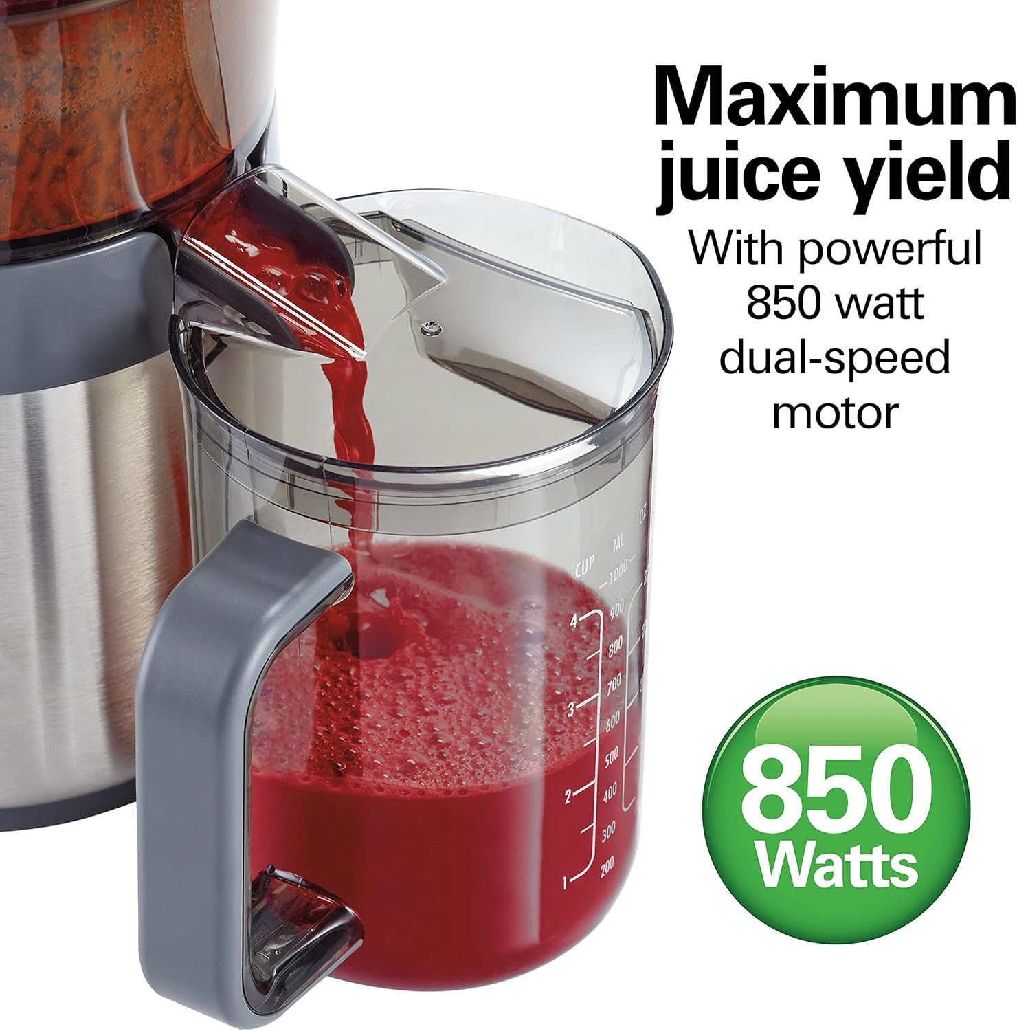Hamilton Beach Juicer Machine, Centrifugal Extractor, Big Mouth 3" Feed Chute, Easy Clean, 2-Speeds, 40 oz. BPA Free Pitcher, 850 Watt Motor, Silver (67850) - Image 5