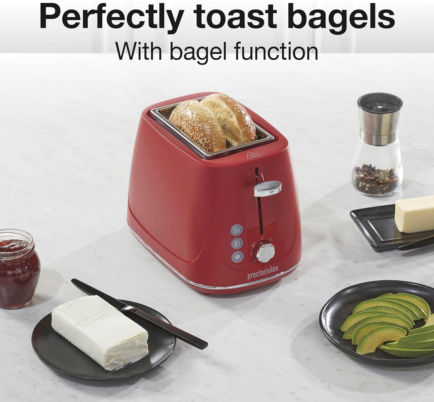 Proctor Silex Plastic 2 Slice Toaster, Bagel, Defrost & Cancel Buttons, Browning Control With 7 Shades, Auto Shutoff, Slide-Out Crumb Tray, Red (22661) - Image 3