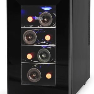 BLACK+DECKER 8 Bottle Wine Fridge, Thermoelectric, Wine Fridge Small with Triple Pane Clear Glass Door, Mini Wine Fridge, BD60026
