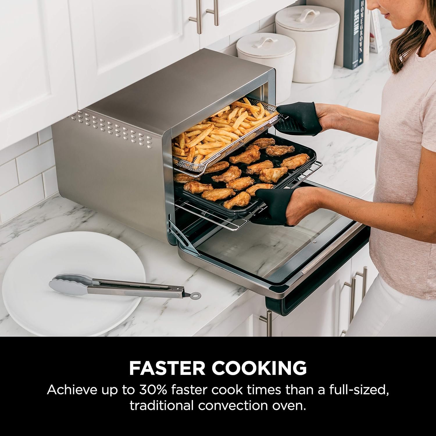 Ninja Air Fryer & Toaster Oven | Foodi Series, XL Pro Air Oven Kitchen Countertop Convection | 10-in-1 Functions | Fits a 5-lb Chicken & Sheet Pan of Vegetables | 1800 Watts | Stainless Steel | DT201 - Image 4