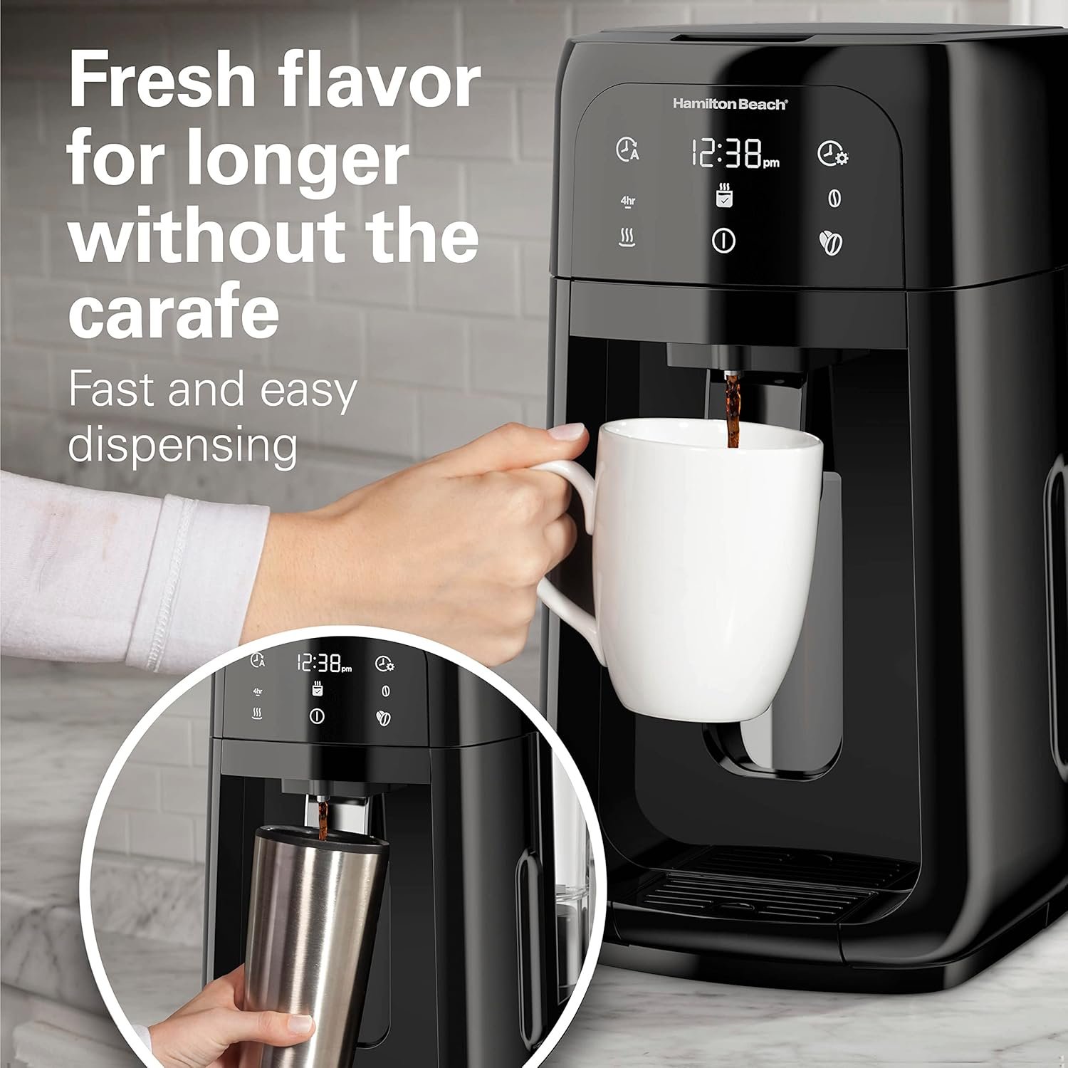 Hamilton Beach One Press Programmable Dispensing Drip Coffee Maker with 12 Cup Internal Brew Pot, Removable Water Reservoir, Black Next Gen (47600) - Image 2