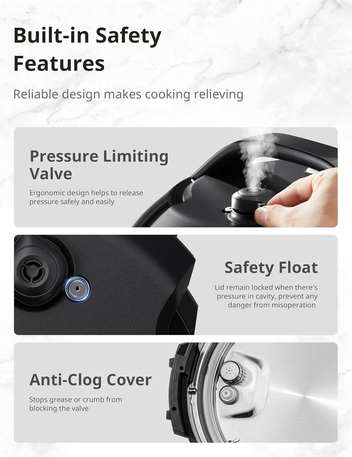 COMFEE’ 9-in-1 Electric Pressure Cooker, 14 Presets Instant Multi Cooker Olla de Presion Non-Stick Pot Yogurt Maker Rice Cooker Slow Cooker Sauté Steamer 6 Quarts Black - Image 6