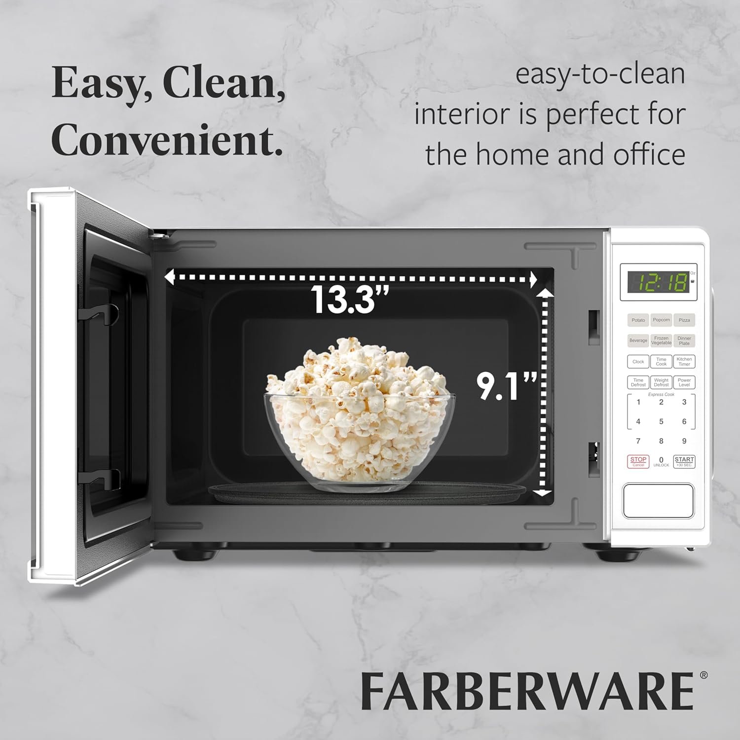 Farberware 0.9 Cu. Ft. 900-Watt Oven Auto, Defrost, & Express Cooking – Compact Countertop Microwave with Digital Display & Safety Lock, White - Image 5