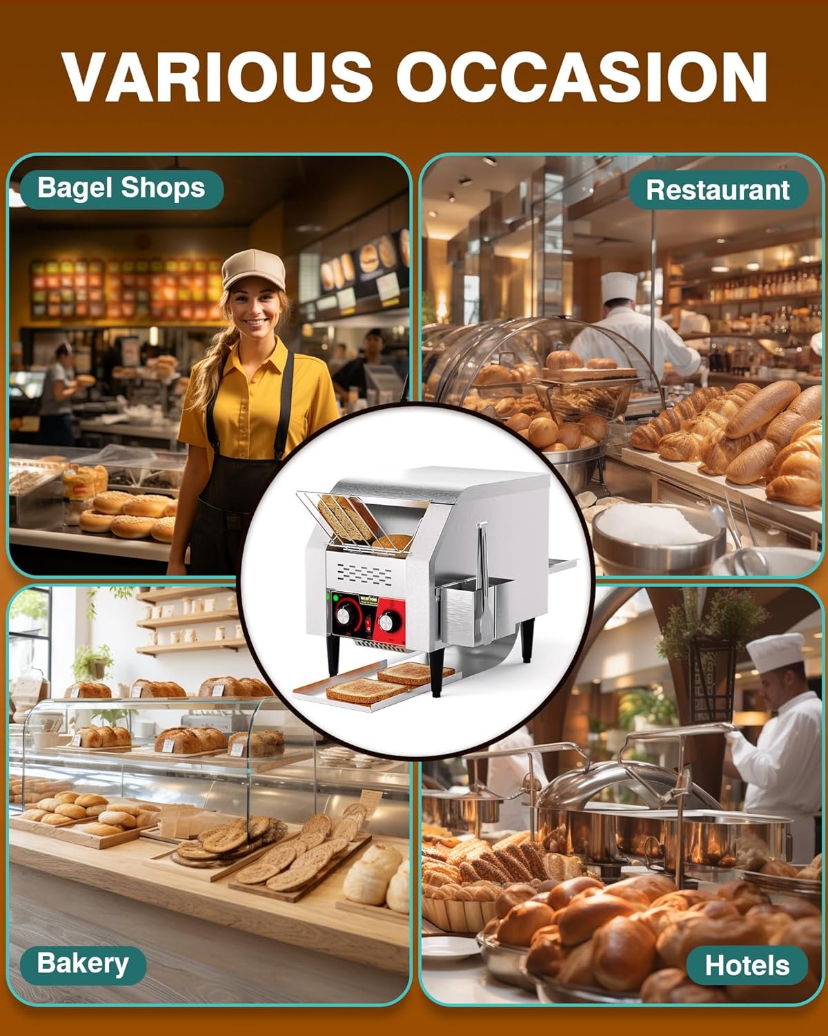 Commercial Conveyor Toaster - 150 Slices/Hour 1500W Electric Industrial Belt Toasters Oven Heavy Duty Stainless Steel Tostadora Transportadora for Bun Bagel Bread Restaurant Buffet Catering - Image 7