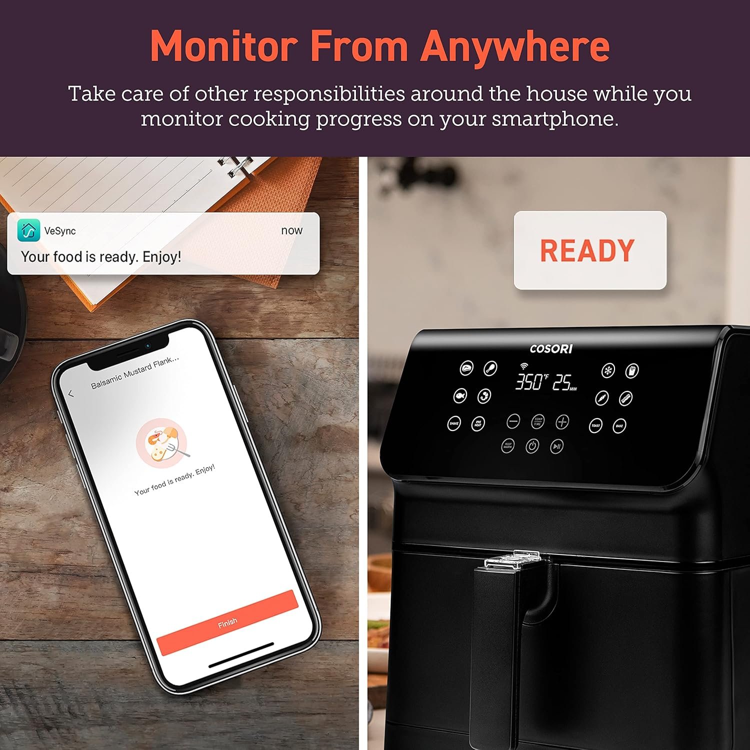 COSORI Air Fryer Pro Smart 5.8QT that Roast, Bake, 3-Way Control, 12-IN-1 Customizable Functions, Online Recipes, Detachable Basket, Works with Alexa & Google Assistant - Image 6