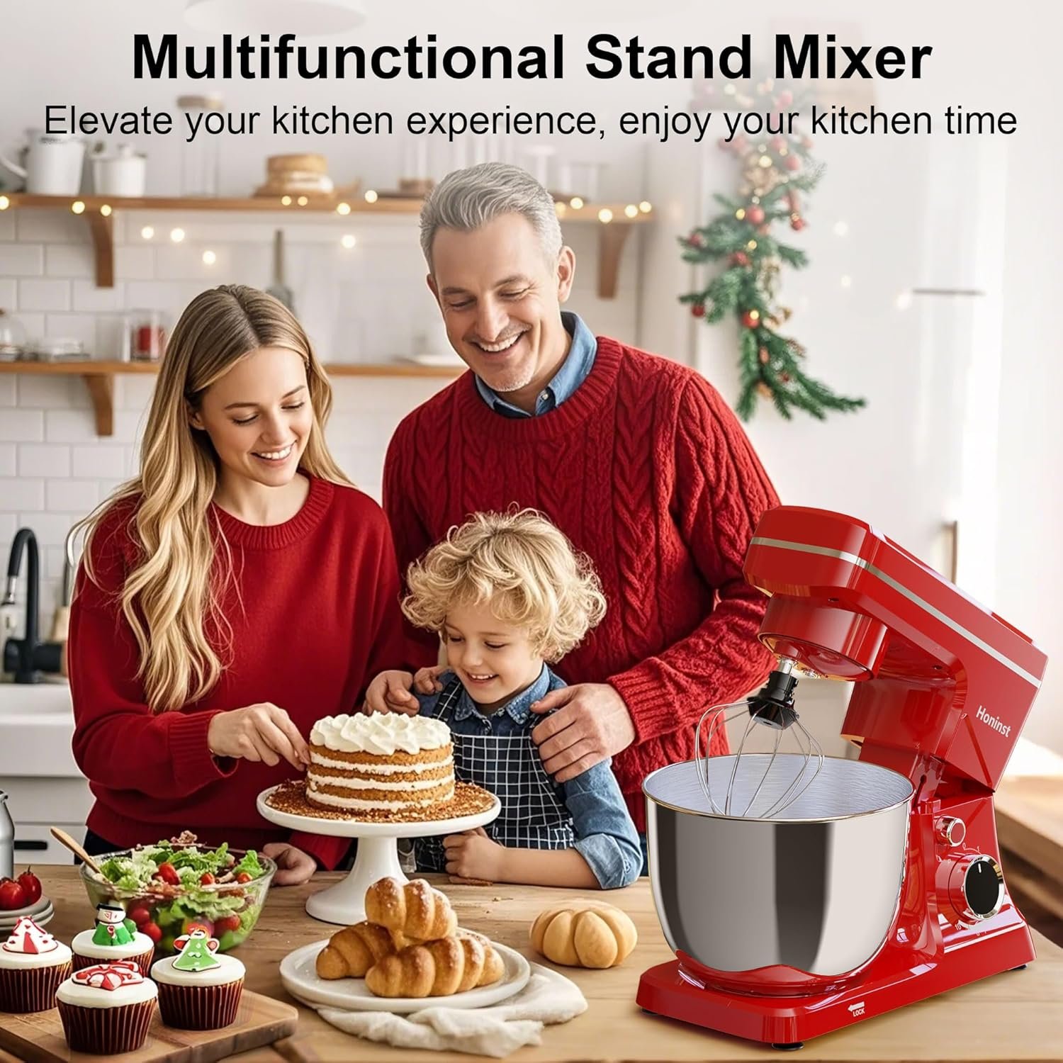 10-Speed Stand Mixer with 8-in-1 Splash Guard, Tilt-Head, 6QT Stainless Steel Bowl + Dishwasher-Safe Dough Hook/Whisk/Beater/Spatula for Baking Bread, Cakes, Cookies, Red - Image 7