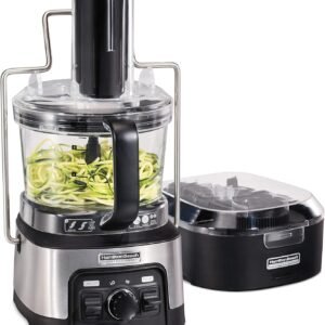 Hamilton Beach Professional Stack & Snap Food Processor & Veggie Spiralizer for Slicing, Shredding and Kneading, Extra-Large 3″ Feed Chute Fits Whole Vegetables, 12 Cups, Stainless Steel (70815)