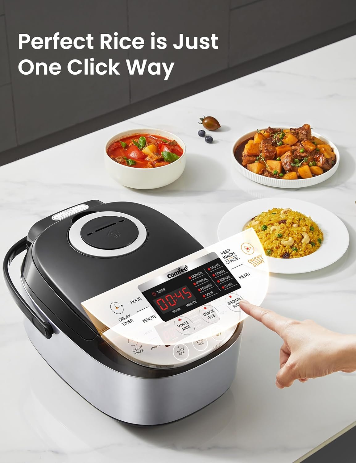 COMFEE' Rice Cooker 12 Cups Cooked/6 Cups Uncooked, Portable Non-Stick Rice Maker, Japanese Rice Cooker with Fuzzy Logic Technology, 24-Hour Timer Delay, 11 Presets, Steamer, Fast Rice Cooker, Grain Cooker, Black - Image 4