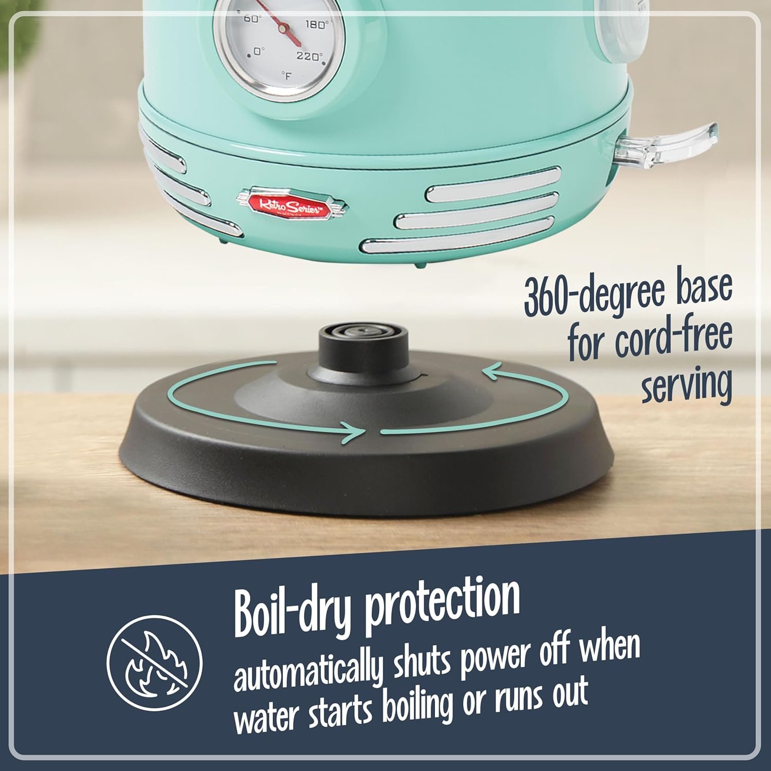 Nostalgia Retro Stainless Steel Electric Tea And Water Kettle, 1.7 Liters, Auto-Shut Off & Boil-Dry Protection, Water Level Indicator Window, Aqua - Image 7