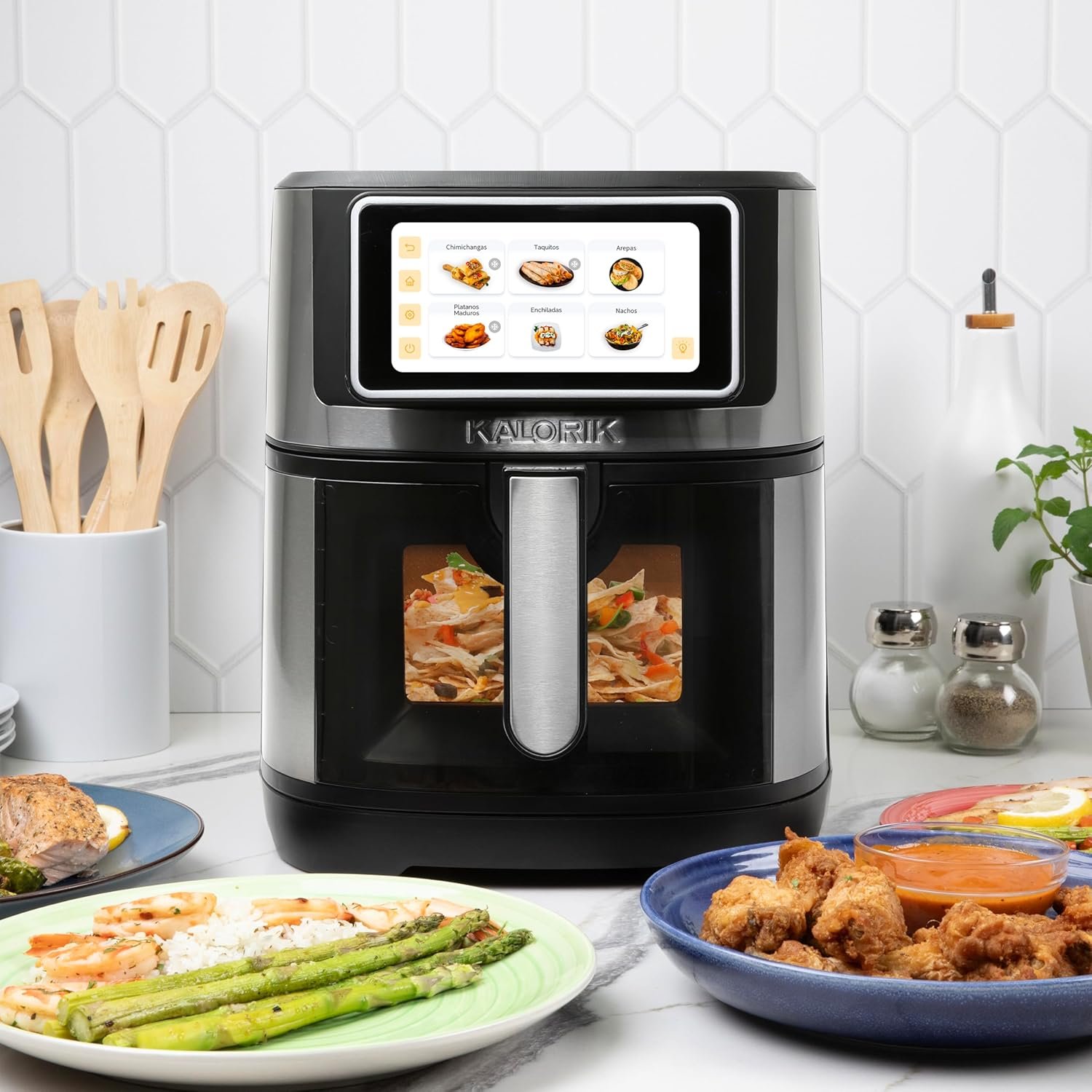 Kalorik Air Fryer VIVID TOUCH Series 7 Quart Capacity with High-Resolution Touchscreen 200 Cooking Presets in 12 Food Categories with View Window, 1500-Watts, Stainless Steel - Image 2