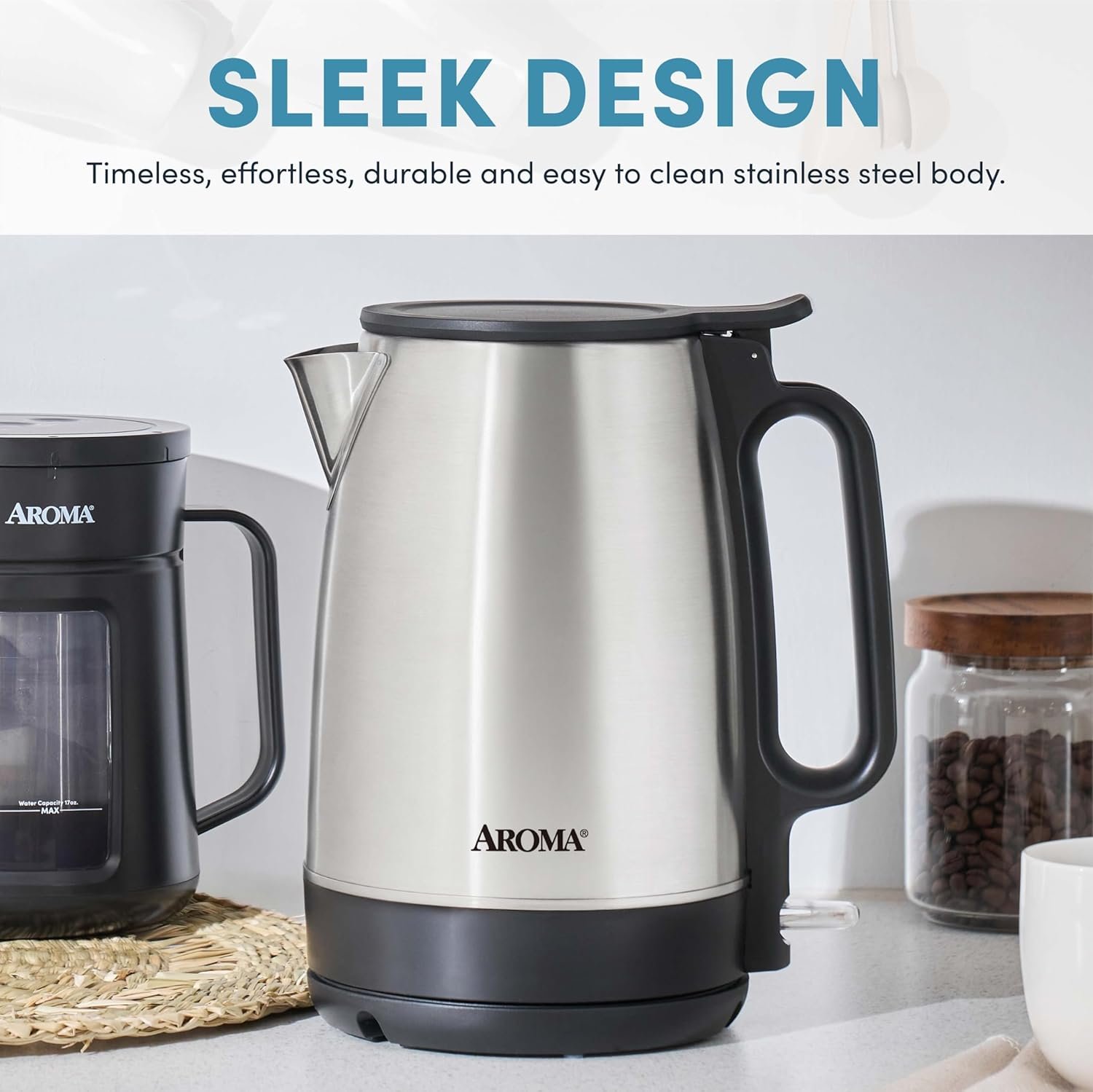 AROMA® 1.7-Liter Electric Kettle with Rapid Boil and Auto-Shut-Off in Stainless Steel (AWK-1401SB) - Image 2