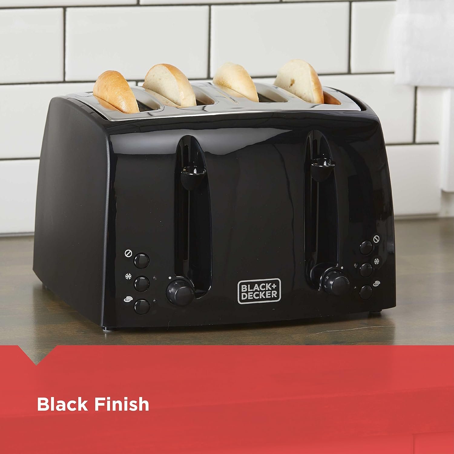 BLACK+DECKER 4-Slice Toaster, TR1410BD, Extra-Wide, 7 Shade Settings, Crumb Trays, Gloss Black - Image 5