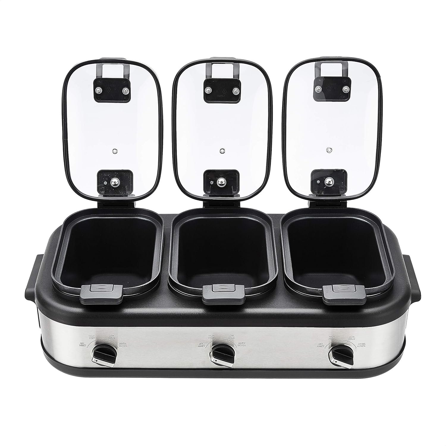 Amazon Basics Stainless Steel 3 x 2.5 Quarts Triple Slow Cooker, Brushed Stainless Steel (Previously AmazonCommercial brand) - Image 2