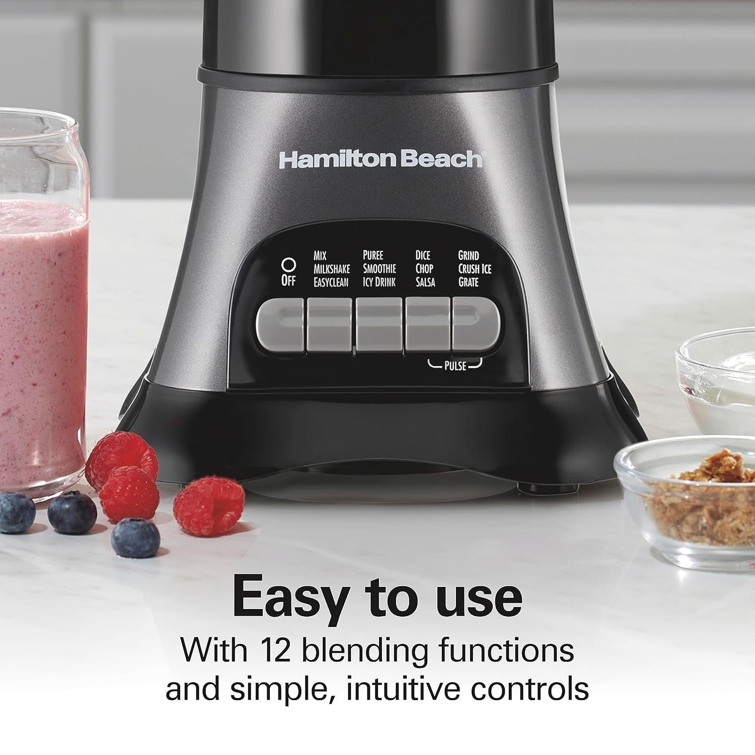 Hamilton Beach Blender and Food Processor Combo for Shakes & Smoothies, With 3 Cup Electric Food Chopper Attachment, 40 oz Glass Jar, Blender Travel Cup, 700 Watts Peak Power, Gray & Black (58163) - Image 7