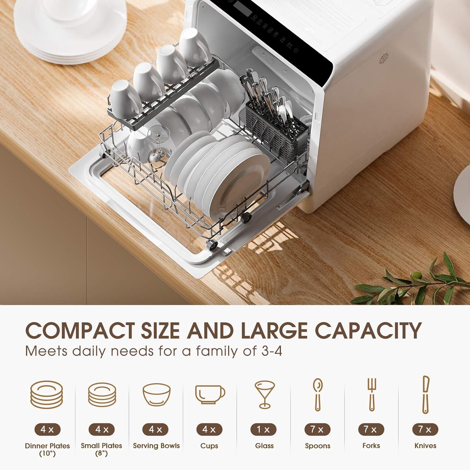 Portable Countertop Dishwashers, Compact Dishwashers with 5 L Built-in Water Tank & Inlet Hose, 5 Washing Programs, Baby Care, Air-Dry Function and LED Light for Small Apartments - Image 7