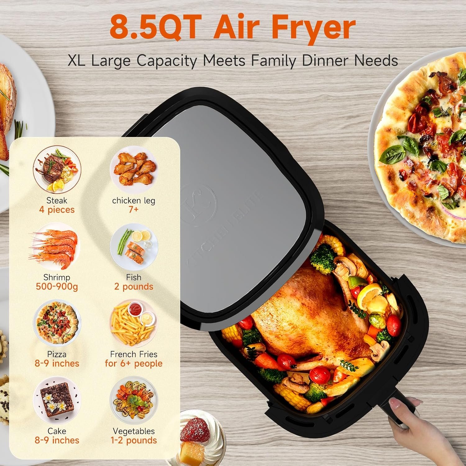 Air Fryer Stainless Steel with View Window, XL 8.5QT Large Airfryer, 8-in-1 Digital Control, 400°F Temp Controls, Nonstick Dishwasher-Safe, Space-Saving, Roast, Broil, 1500W - Image 2
