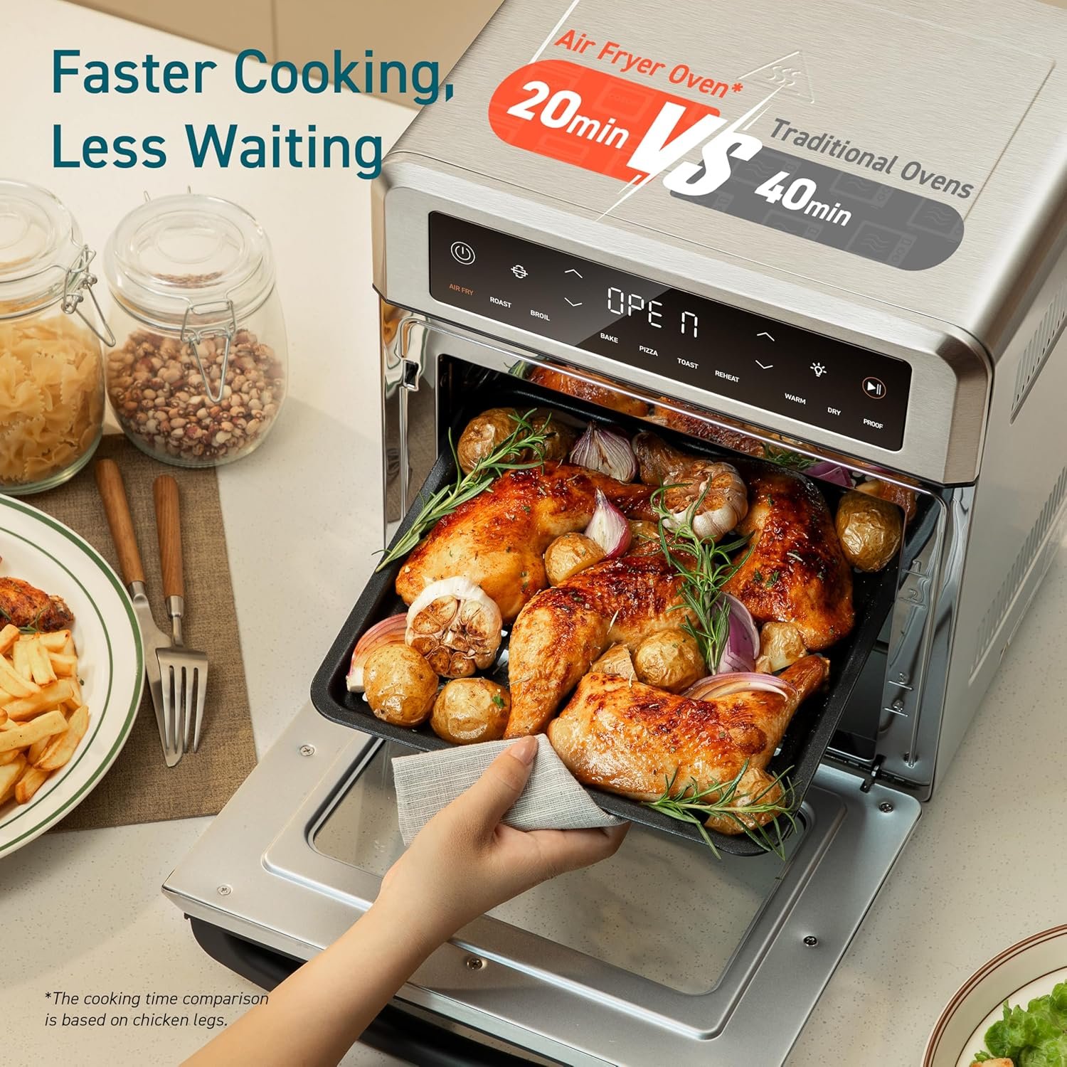 COSORI 11-in-1 Air Fryer Oven , 13Qt Small Footprint Airfryer combo with Rotisserie, Toast, Bake, Roast, Reheat Functions and more, Recipe Book & 6 Accessories Included, Perfect for Small Contertop - Image 4