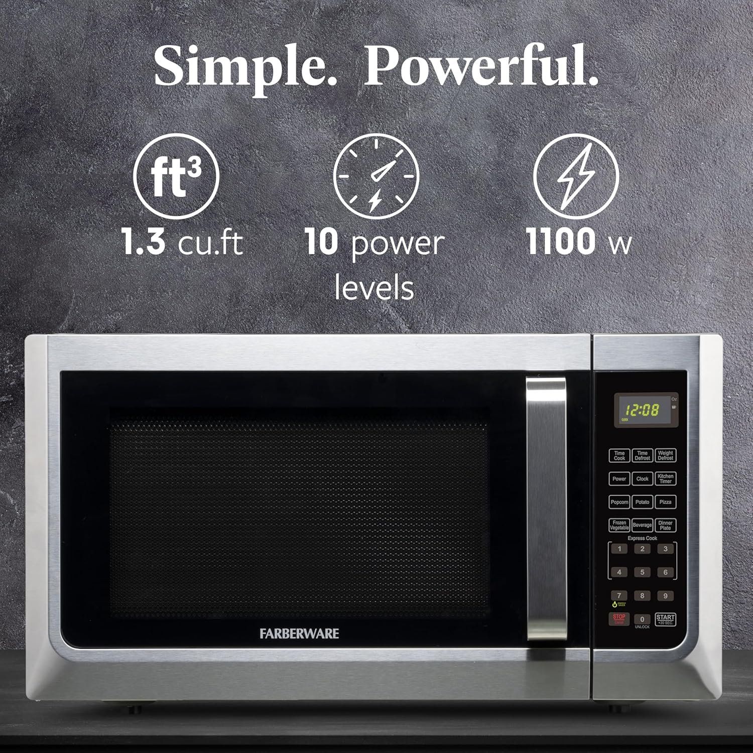 Farberware Countertop Microwave 1100 Watts, 1.3 cu ft - Microwave Oven With LED Lighting and Child Lock - Perfect for Apartments and Dorms - Easy Clean Stainless Steel - Image 2