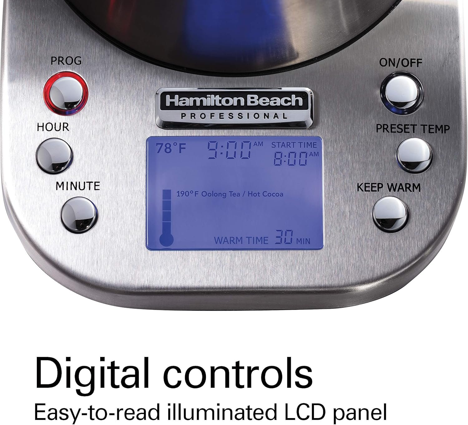 Hamilton Beach Professional Digital LCD Temperature Control Electric Tea Kettle, Water Boiler & Heater, 1.7 Liter, Fast Boiling 1500 Watts, Cordless, Auto-Shutoff & Boil-Dry Protection, Silver (41028) - Image 4